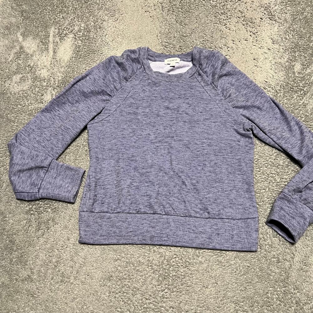 Evereve Sweatshirt Womens Small Purple Gray Ruffle Sleeve Crew Neck
